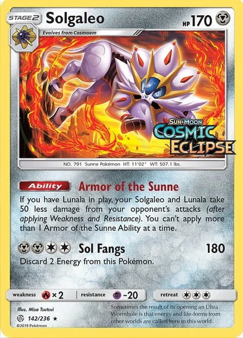 Cosmic Eclipse Holo Solgaleo #142 Stamped Promo